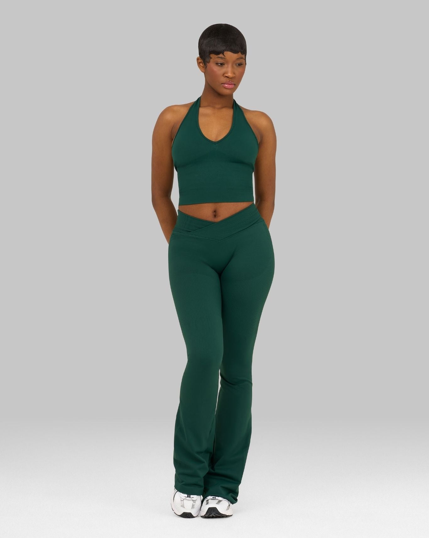 V-Waist Flared Leggings | Pine Green