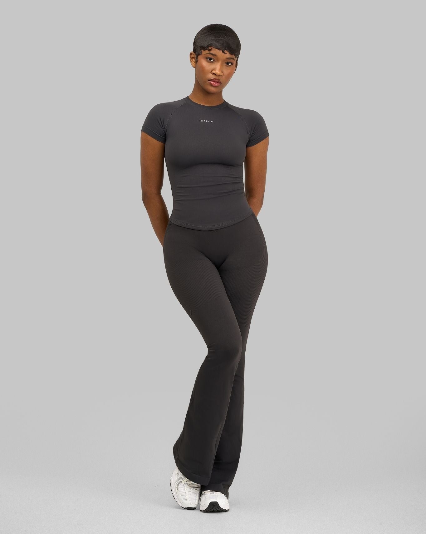 V-Waist Flaired Leggings | Charcoal Grey