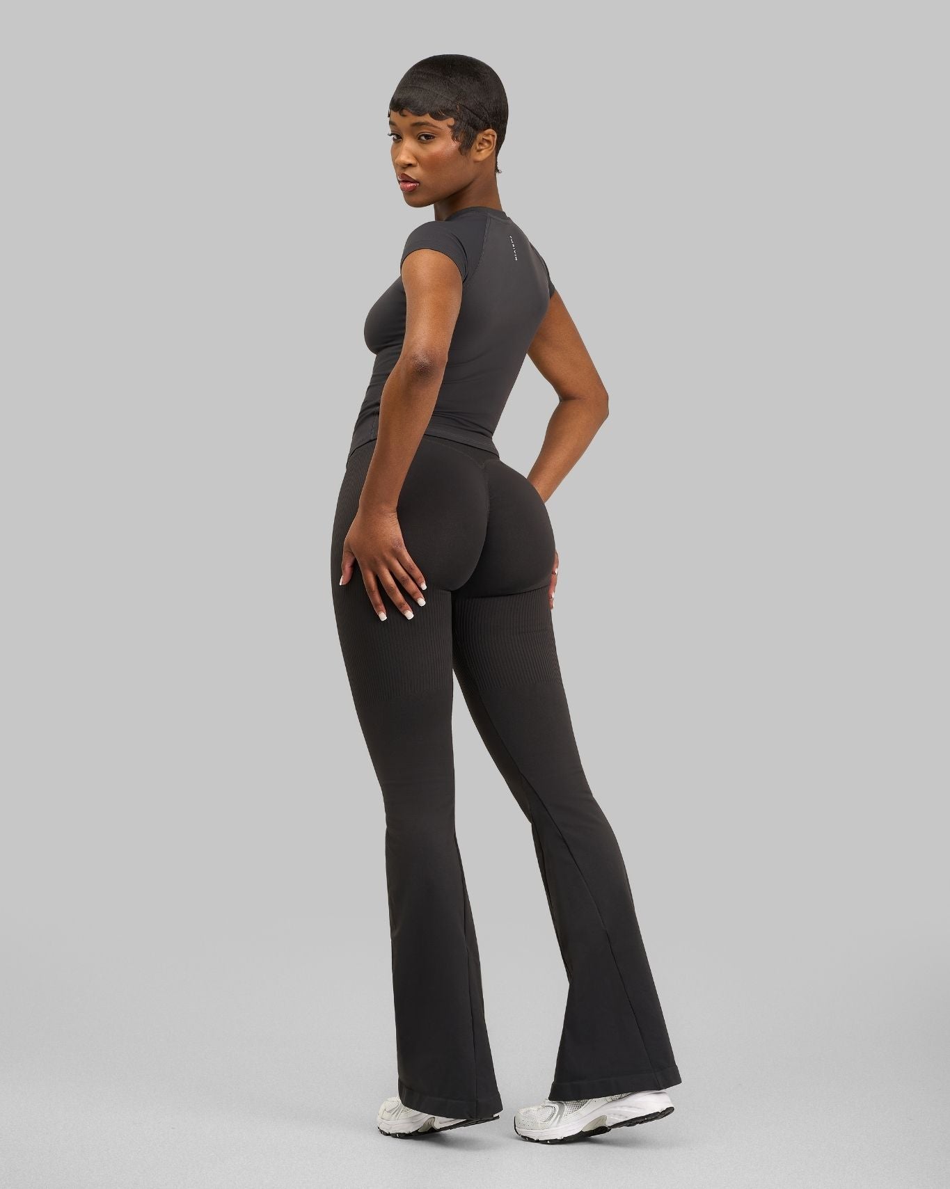 V-Waist Flaired Leggings | Charcoal Grey